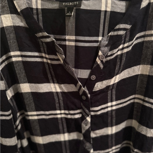NWT Talbots Black & White Plaid Flannel VNeck Pullover w Balloon Sleeve SZ L - Picture 8 of 16